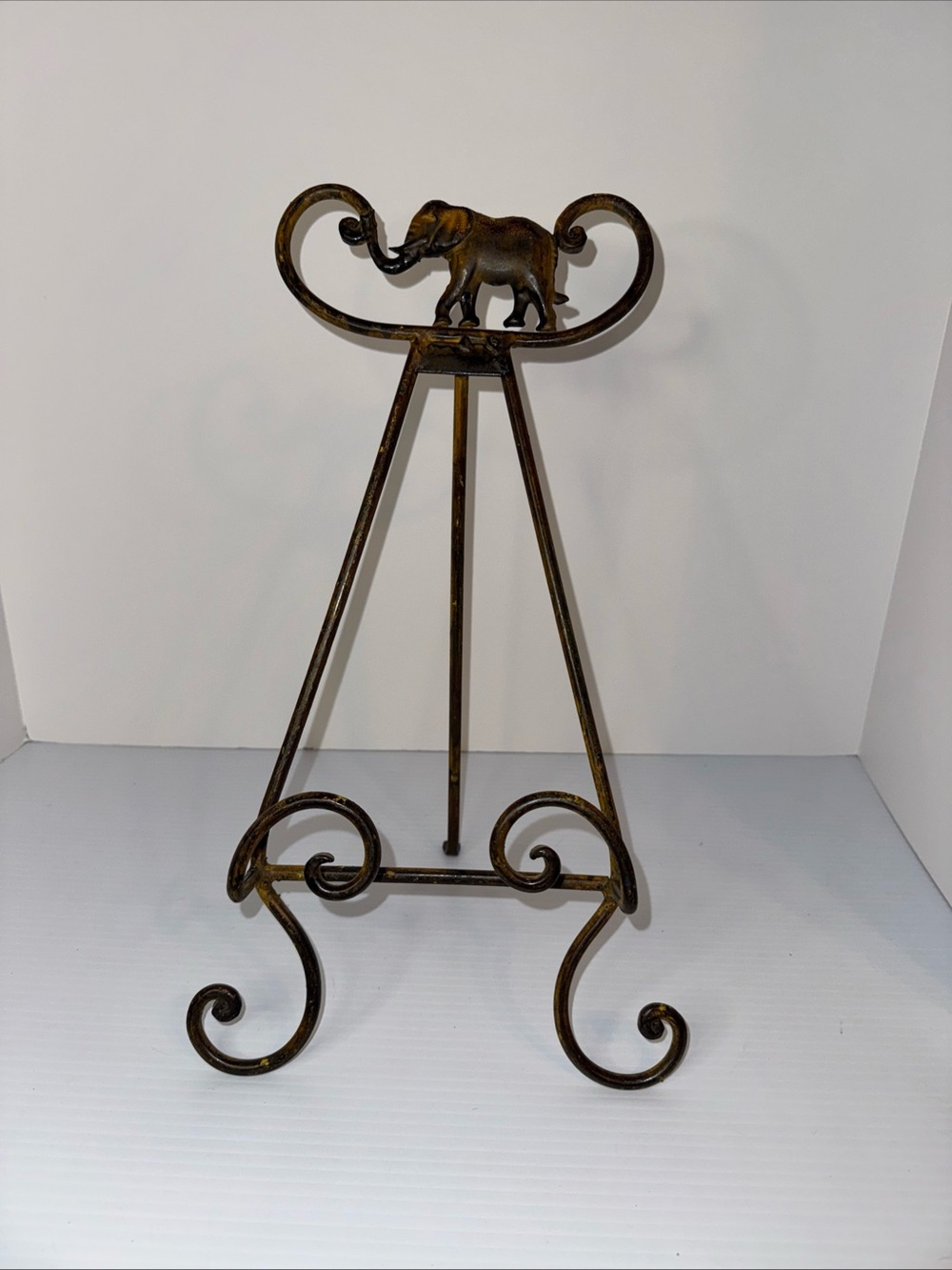 Elephant Metal Scroll Easel Stand Bronze Display Holder Vintage